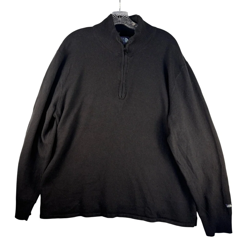 The North Face Mens XL Black Cotton Wool Blend Quarter Zip Pullover‎ Sweater